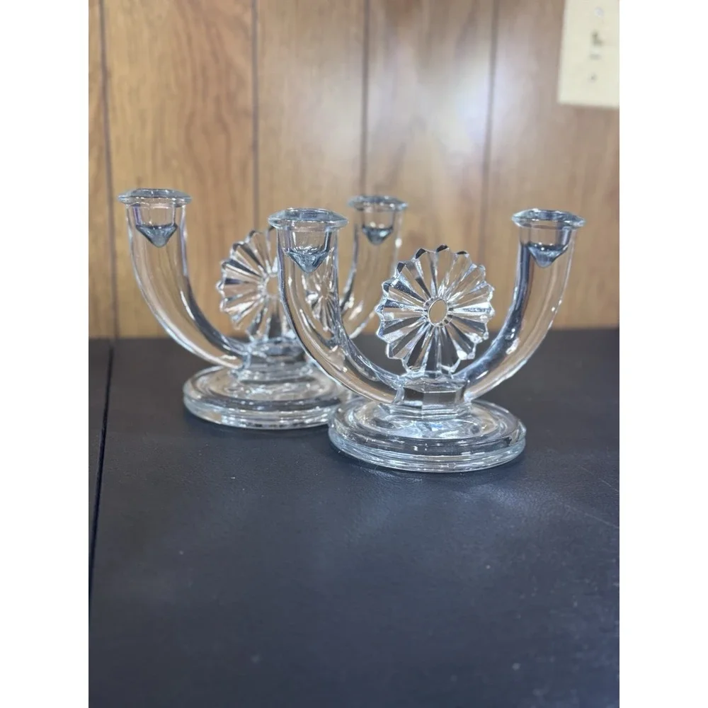 Pair Of ‎ Vintage Fostoria  Double Candelabra Candlestick Holders